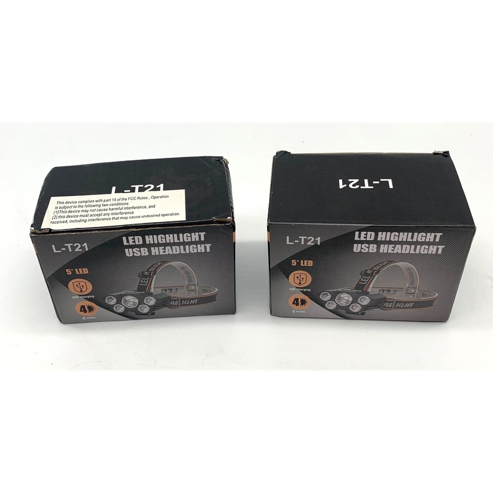 LED Highlight USB Headlamp L-T21 Black Orange‎ 5 LED 4 Modes Rechargeable 2 Pack